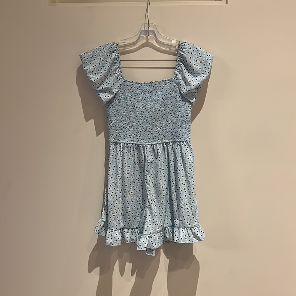 Blue smocked-top jumper dress. Size Medium